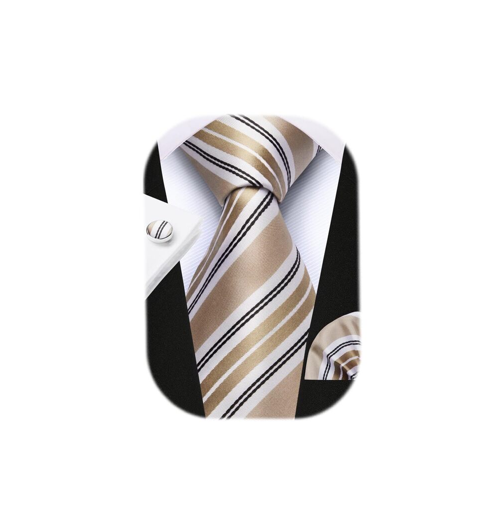 4036 Gold Pretied Ties Striped Adjustable Necktie Woven Neck Tie and Pocket